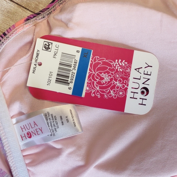 Hula Honey Leaf Breeze Lace Up High Neck Bikini Swim Top in Pink Multi XL - Picture 8 of 10